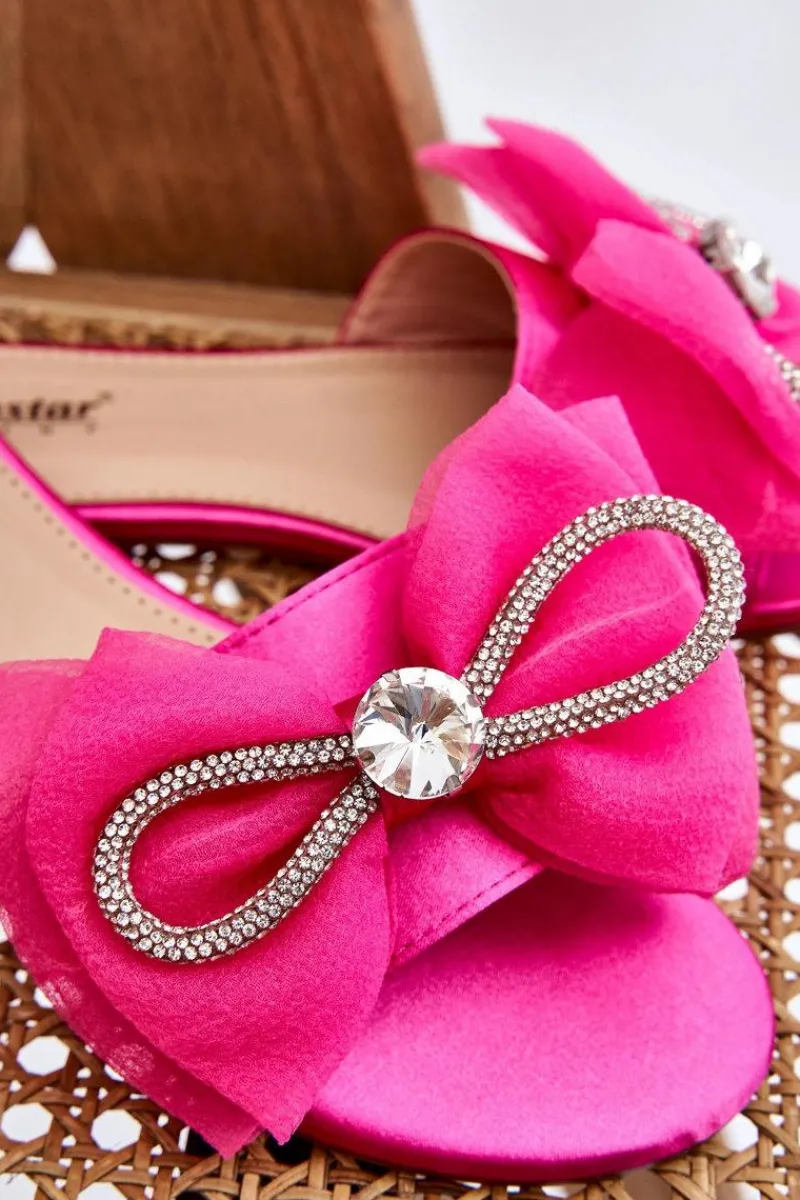 Sale Damskie Klapki Z Kokardą I Cyrkoniami Fuksja Jolene Damskie Klapki Damskie Klasyczne