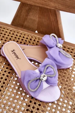 Hot Boto Damskie Klapki Z Kokardą I Cyrkoniami Fioletowe Jolene
