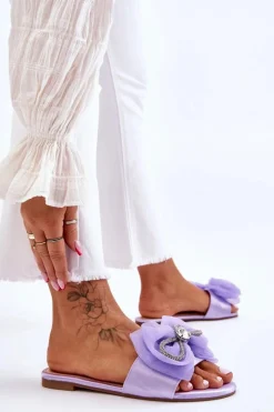 Hot Boto Damskie Klapki Z Kokardą I Cyrkoniami Fioletowe Jolene