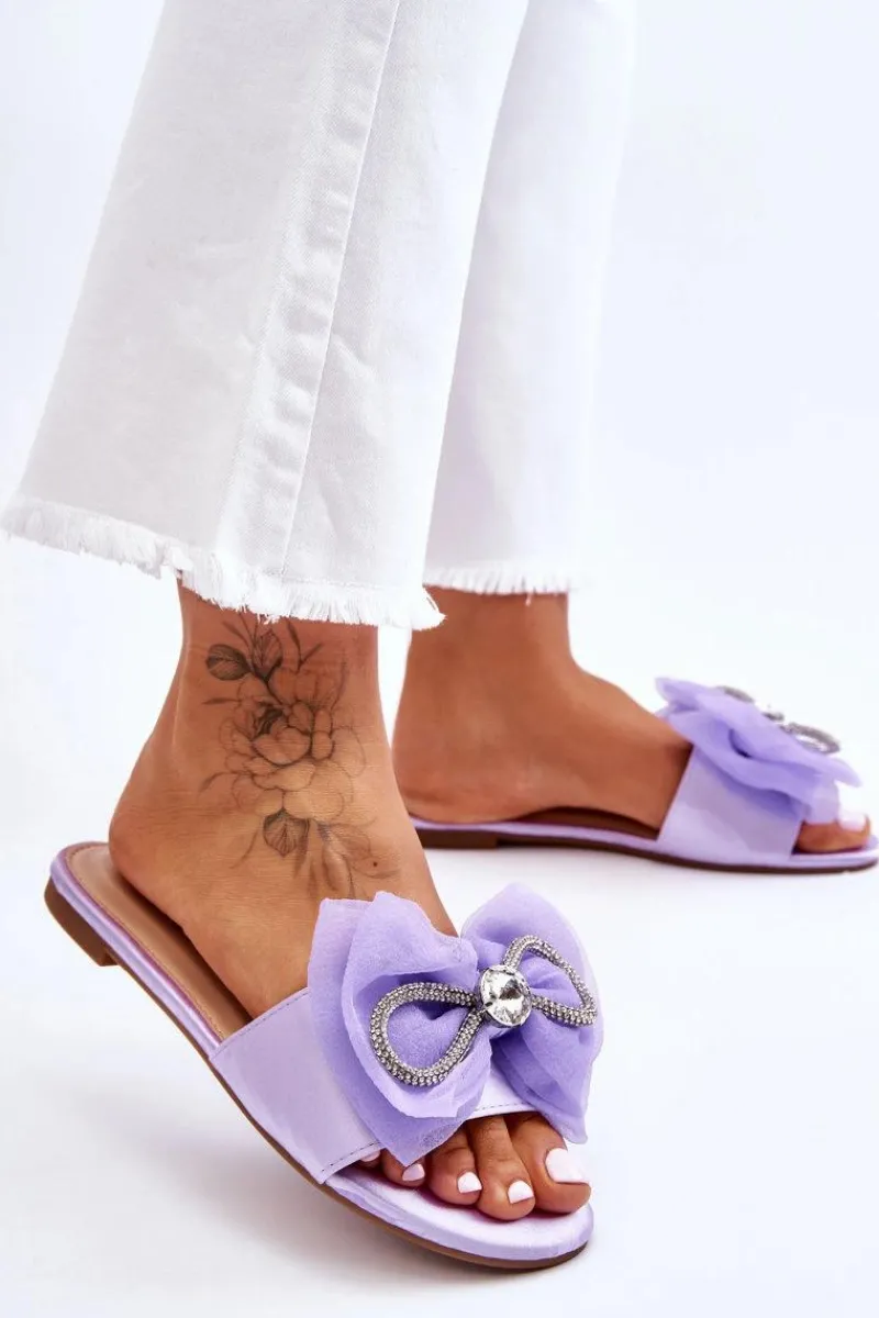 Hot Boto Damskie Klapki Z Kokardą I Cyrkoniami Fioletowe Jolene