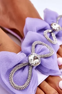 Hot Boto Damskie Klapki Z Kokardą I Cyrkoniami Fioletowe Jolene