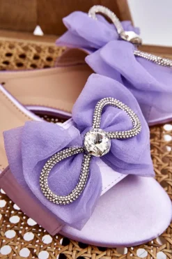 Hot Boto Damskie Klapki Z Kokardą I Cyrkoniami Fioletowe Jolene