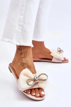 Online Damskie Klapki Z Kokardą I Cyrkoniami Beżowe Jolene Damskie Klapki Damskie Klasyczne