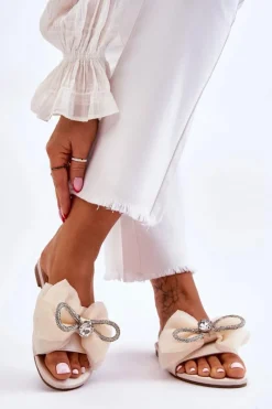 Online Damskie Klapki Z Kokardą I Cyrkoniami Beżowe Jolene Damskie Klapki Damskie Klasyczne