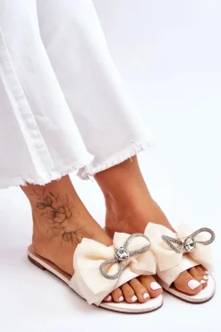 Online Damskie Klapki Z Kokardą I Cyrkoniami Beżowe Jolene Damskie Klapki Damskie Klasyczne