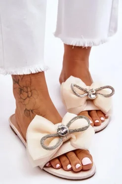 Online Damskie Klapki Z Kokardą I Cyrkoniami Beżowe Jolene Damskie Klapki Damskie Klasyczne