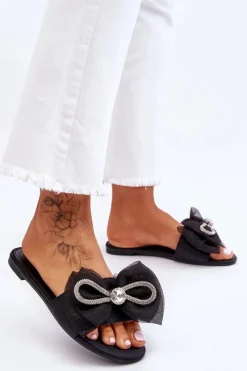 Best Boto Damskie Klapki Z Kokardą I Cyrkoniami Czarne Jolene