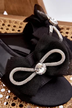 Best Boto Damskie Klapki Z Kokardą I Cyrkoniami Czarne Jolene