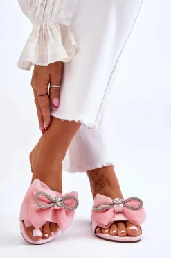 Hot Boto Damskie Klapki Z Kokardą I Cyrkoniami Różowe Jolene