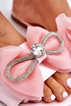 Hot Boto Damskie Klapki Z Kokardą I Cyrkoniami Różowe Jolene