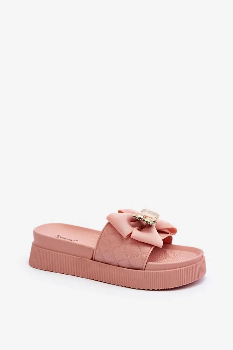 Klapki Damskie Klasyczne>Boto Damskie Klapki Z Kokardą i Misiem Różowe Katterina Różowy