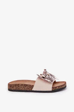 New Damskie Klapki Z Kokardą Na Korkowej Platformie Beżowe Lisandrea Damskie Klapki Korkowe|Klapki Na Platformie
