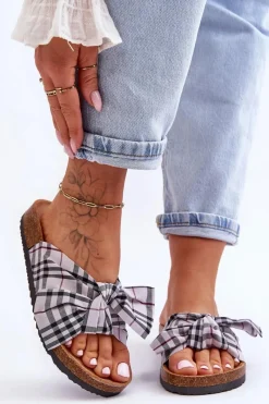 Clearance Boto Damskie Klapki Z Kokardą Na Platformie Szare Vero