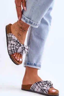 Clearance Boto Damskie Klapki Z Kokardą Na Platformie Szare Vero