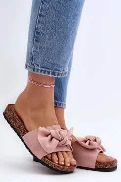 Clearance Boto Damskie Klapki Z Kokarda Różowe Ezephira