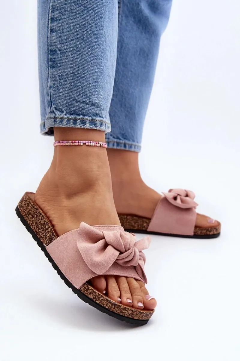 Clearance Boto Damskie Klapki Z Kokarda Różowe Ezephira