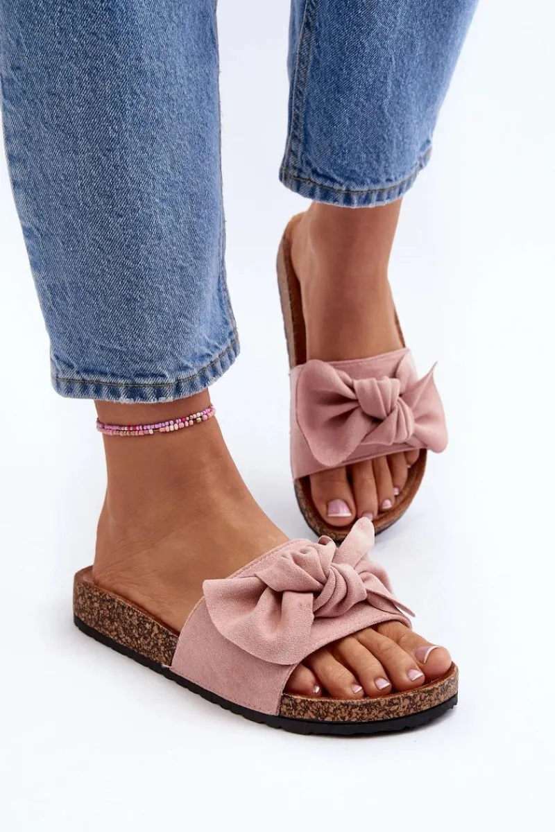 Clearance Boto Damskie Klapki Z Kokarda Różowe Ezephira