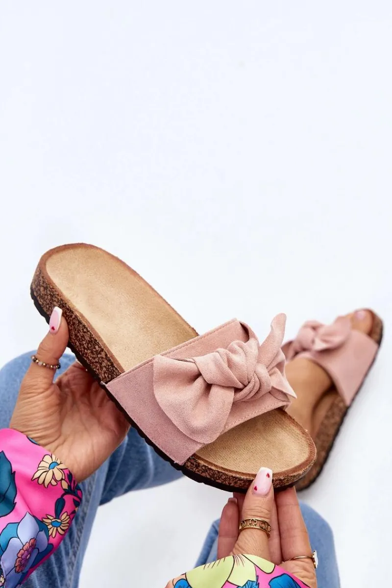 Clearance Boto Damskie Klapki Z Kokarda Różowe Ezephira