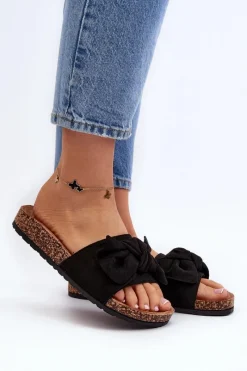 Hot Boto Damskie Klapki Z Kokarda Czarne Ezephira