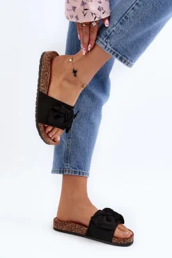 Hot Boto Damskie Klapki Z Kokarda Czarne Ezephira