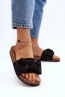 Hot Boto Damskie Klapki Z Kokarda Czarne Ezephira