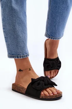 Hot Boto Damskie Klapki Z Kokarda Czarne Ezephira