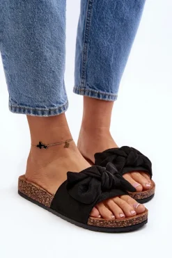 Hot Boto Damskie Klapki Z Kokarda Czarne Ezephira