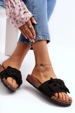 Hot Boto Damskie Klapki Z Kokarda Czarne Ezephira