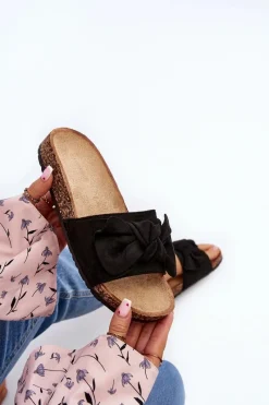 Hot Boto Damskie Klapki Z Kokarda Czarne Ezephira