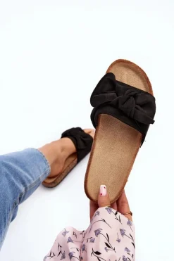 Hot Boto Damskie Klapki Z Kokarda Czarne Ezephira