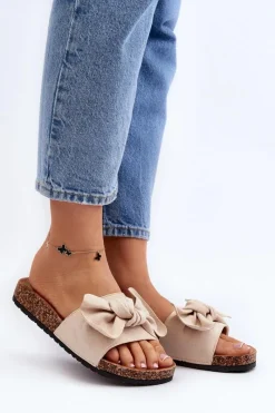 Klapki Korkowe|Klapki Damskie Klasyczne>Boto Damskie Klapki Z Kokarda Beżowe Ezephira