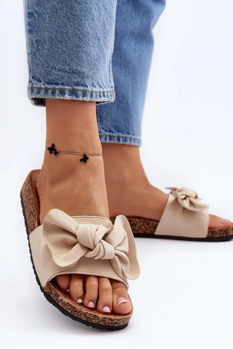 Klapki Korkowe|Klapki Damskie Klasyczne>Boto Damskie Klapki Z Kokarda Beżowe Ezephira