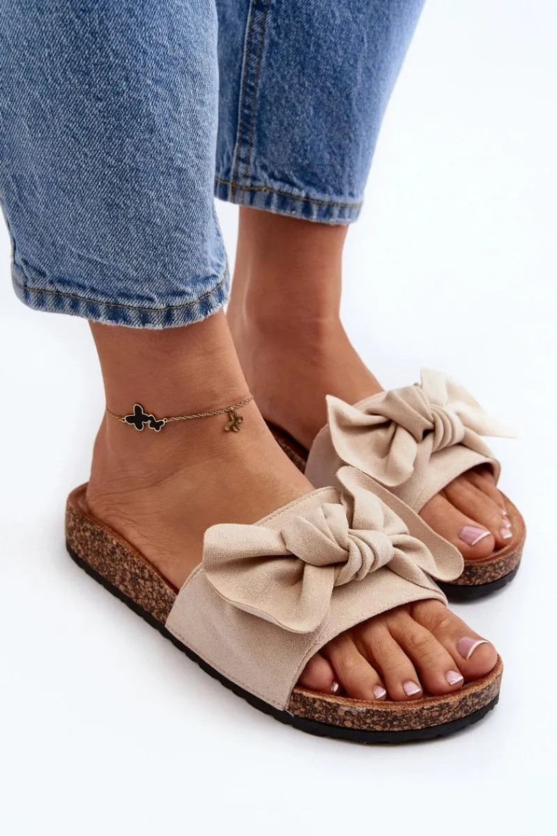 Klapki Korkowe|Klapki Damskie Klasyczne>Boto Damskie Klapki Z Kokarda Beżowe Ezephira