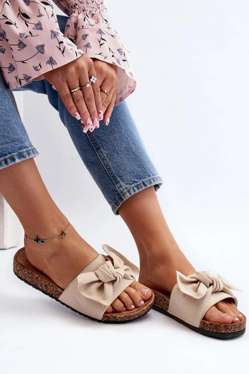 Klapki Korkowe|Klapki Damskie Klasyczne>Boto Damskie Klapki Z Kokarda Beżowe Ezephira