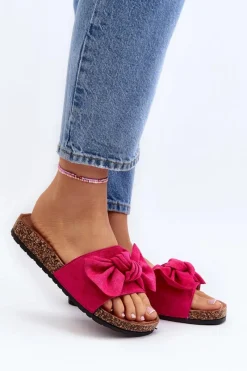 Damskie Klapki Z Kokarda Fuksja Ezephira Damskie Klapki Korkowe|Klapki Damskie Klasyczne