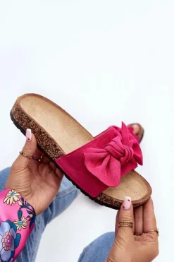 Damskie Klapki Z Kokarda Fuksja Ezephira Damskie Klapki Korkowe|Klapki Damskie Klasyczne