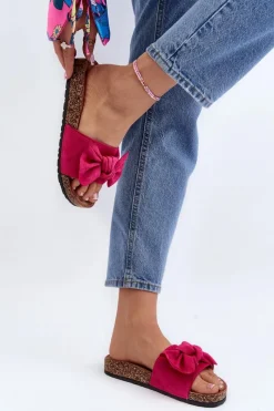 Damskie Klapki Z Kokarda Fuksja Ezephira Damskie Klapki Korkowe|Klapki Damskie Klasyczne