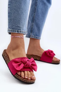 Damskie Klapki Z Kokarda Fuksja Ezephira Damskie Klapki Korkowe|Klapki Damskie Klasyczne