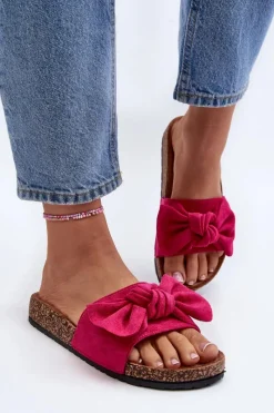 Damskie Klapki Z Kokarda Fuksja Ezephira Damskie Klapki Korkowe|Klapki Damskie Klasyczne