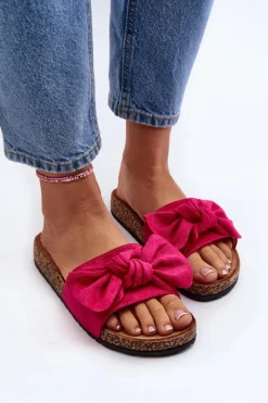 Damskie Klapki Z Kokarda Fuksja Ezephira Damskie Klapki Korkowe|Klapki Damskie Klasyczne