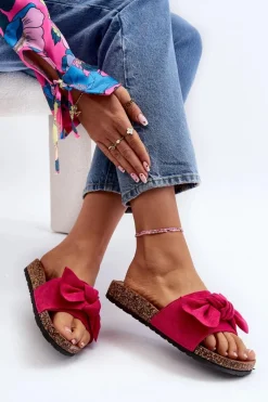 Damskie Klapki Z Kokarda Fuksja Ezephira Damskie Klapki Korkowe|Klapki Damskie Klasyczne