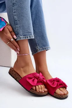 Damskie Klapki Z Kokarda Fuksja Ezephira Damskie Klapki Korkowe|Klapki Damskie Klasyczne