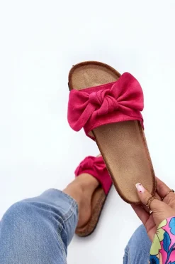 Damskie Klapki Z Kokarda Fuksja Ezephira Damskie Klapki Korkowe|Klapki Damskie Klasyczne