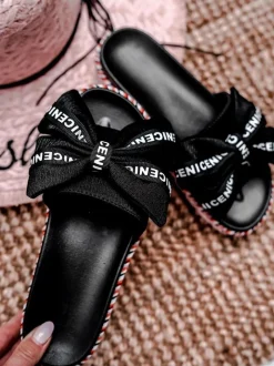 Hot Boto Damskie Klapki Z Kokardką Czarne Tarela