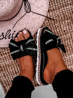 Hot Boto Damskie Klapki Z Kokardką Czarne Tarela