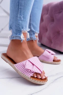 Discount Damskie Klapki Z Kokardkami Pin-up Girl Różowe Damskie Klapki Damskie Klasyczne