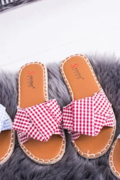 Klapki Damskie Klasyczne>Boto Damskie Klapki Z Kokardkami Pin-up Girl Czerwone