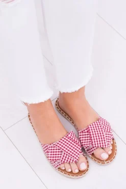 Klapki Damskie Klasyczne>Boto Damskie Klapki Z Kokardkami Pin-up Girl Czerwone