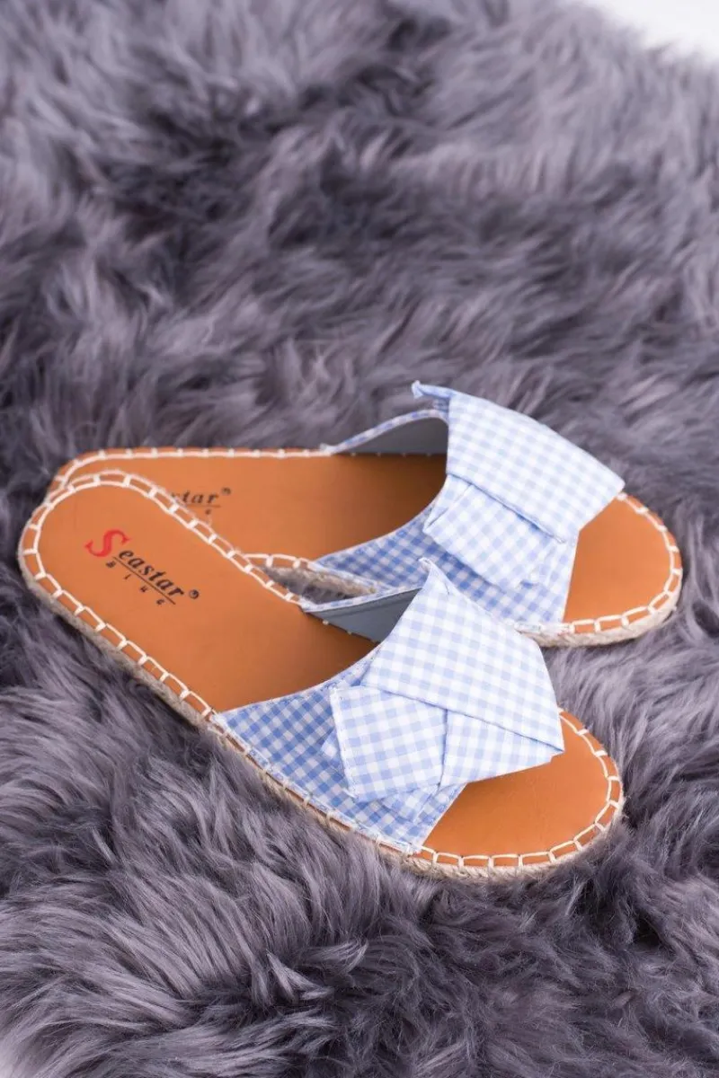 Sale Damskie Klapki Z Kokardkami Pin-up Girl Błękitne Damskie Klapki Damskie Klasyczne