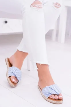 Sale Damskie Klapki Z Kokardkami Pin-up Girl Błękitne Damskie Klapki Damskie Klasyczne